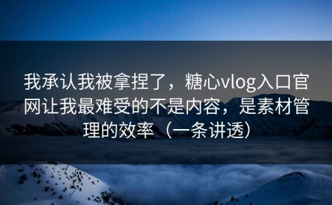 我承认我被拿捏了，糖心vlog入口官网让我最难受的不是内容，是素材管理的效率（一条讲透）