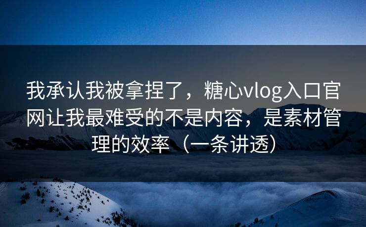 我承认我被拿捏了，糖心vlog入口官网让我最难受的不是内容，是素材管理的效率（一条讲透）
