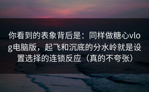 你看到的表象背后是：同样做糖心vlog电脑版，起飞和沉底的分水岭就是设置选择的连锁反应（真的不夸张）