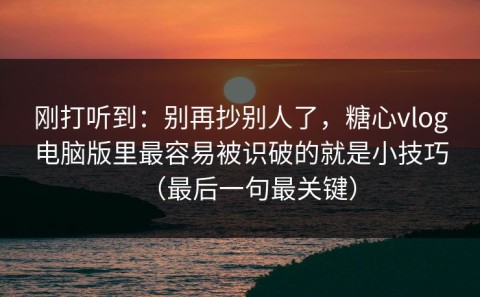 刚打听到：别再抄别人了，糖心vlog电脑版里最容易被识破的就是小技巧（最后一句最关键）
