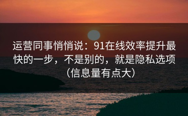 运营同事悄悄说：91在线效率提升最快的一步，不是别的，就是隐私选项（信息量有点大）