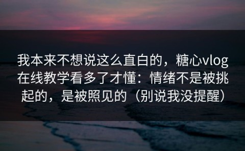 我本来不想说这么直白的，糖心vlog在线教学看多了才懂：情绪不是被挑起的，是被照见的（别说我没提醒）