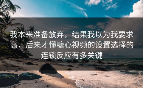 我本来准备放弃，结果我以为我要求高，后来才懂糖心视频的设置选择的连锁反应有多关键