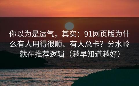 你以为是运气，其实：91网页版为什么有人用得很顺、有人总卡？分水岭就在推荐逻辑（越早知道越好）