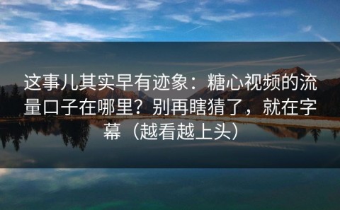 这事儿其实早有迹象：糖心视频的流量口子在哪里？别再瞎猜了，就在字幕（越看越上头）
