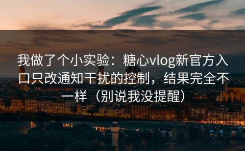 我做了个小实验：糖心vlog新官方入口只改通知干扰的控制，结果完全不一样（别说我没提醒）