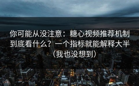 你可能从没注意：糖心视频推荐机制到底看什么？一个指标就能解释大半（我也没想到）