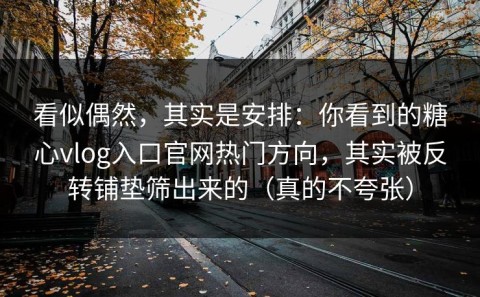 看似偶然，其实是安排：你看到的糖心vlog入口官网热门方向，其实被反转铺垫筛出来的（真的不夸张）