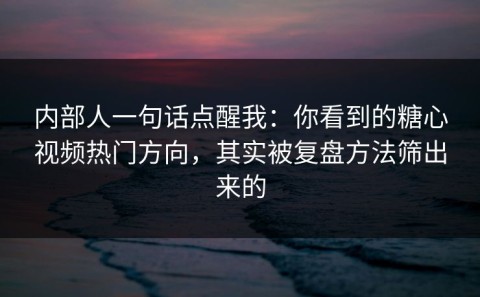 内部人一句话点醒我：你看到的糖心视频热门方向，其实被复盘方法筛出来的