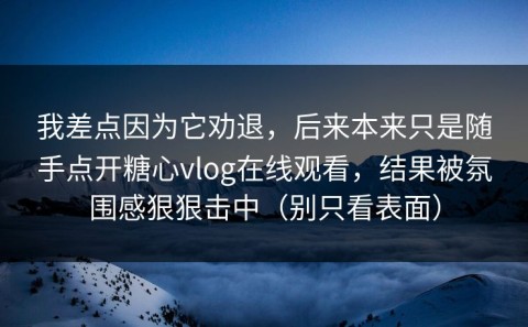 我差点因为它劝退，后来本来只是随手点开糖心vlog在线观看，结果被氛围感狠狠击中（别只看表面）