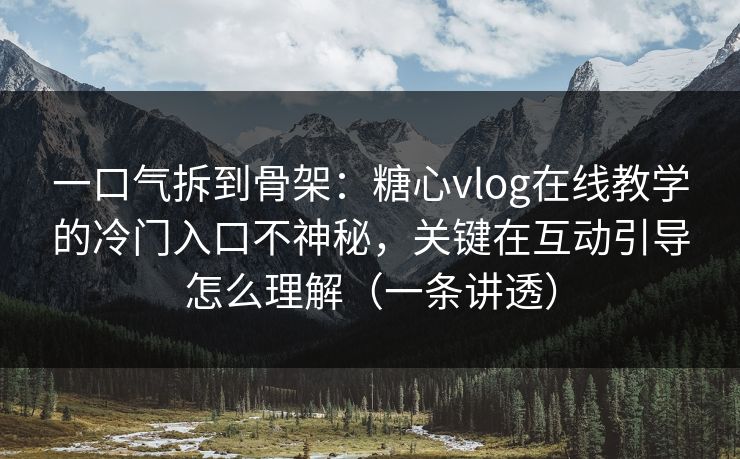 一口气拆到骨架：糖心vlog在线教学的冷门入口不神秘，关键在互动引导怎么理解（一条讲透）