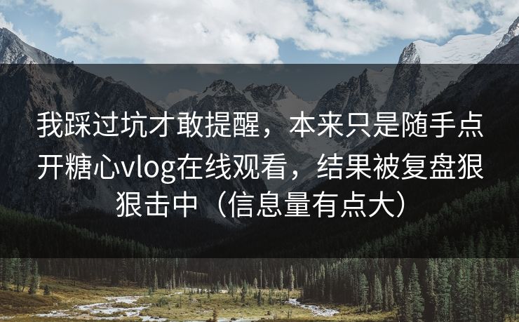 我踩过坑才敢提醒，本来只是随手点开糖心vlog在线观看，结果被复盘狠狠击中（信息量有点大）