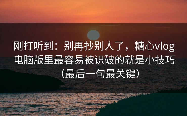刚打听到：别再抄别人了，糖心vlog电脑版里最容易被识破的就是小技巧（最后一句最关键）