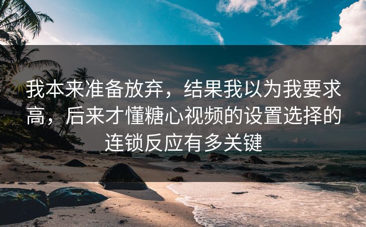 我本来准备放弃,结果我以为我要求高,后来才懂糖心视频的设置选择的连锁反应有多关键 我本来准备放弃,结果我以为我要求高,后来才懂糖心视频的设置选择的连锁反应有多关键